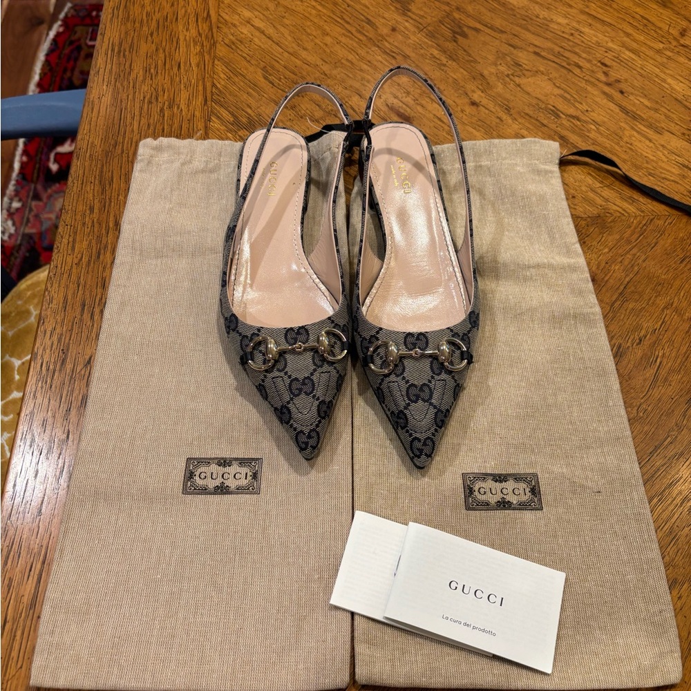 Gucci Women's GG Canvas Navy Slingback Flats